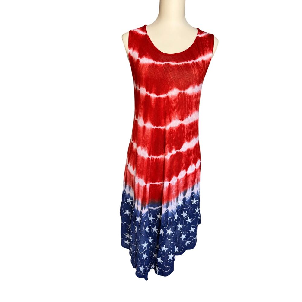 Jessica Taylor Boho Patriotic Tie Dye Dress Stars Stripes One Size USA